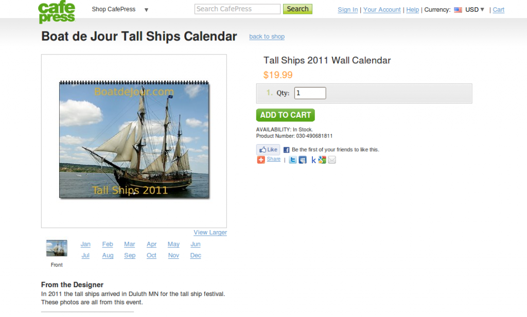 Boat de Jour Tall Ships 2011 Calendar