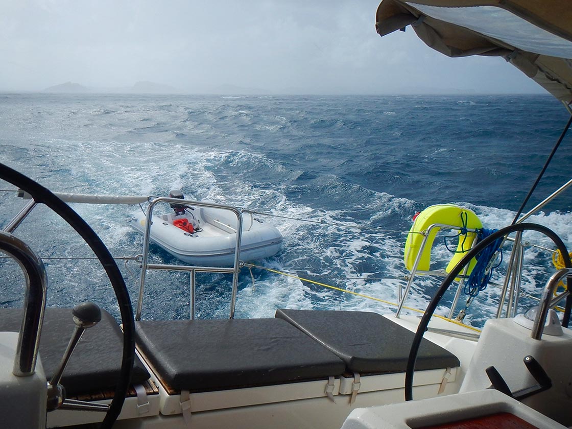 a brief rain shower during our BVI Bareboat Sailing Adventure